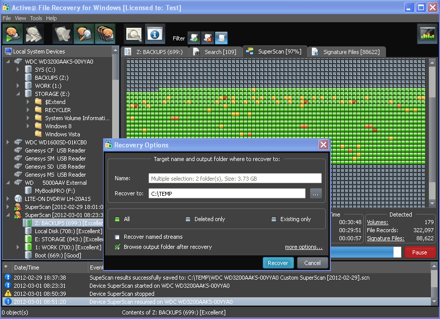 File Recovery options
